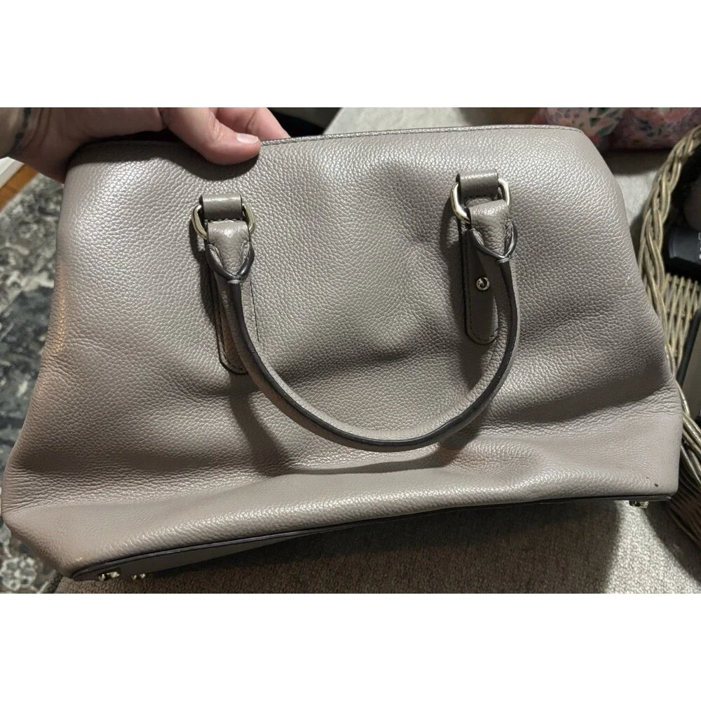 Kate Spade New York Taupe Leather Satchel Large Pebbled Crossbody Work Tote Bag